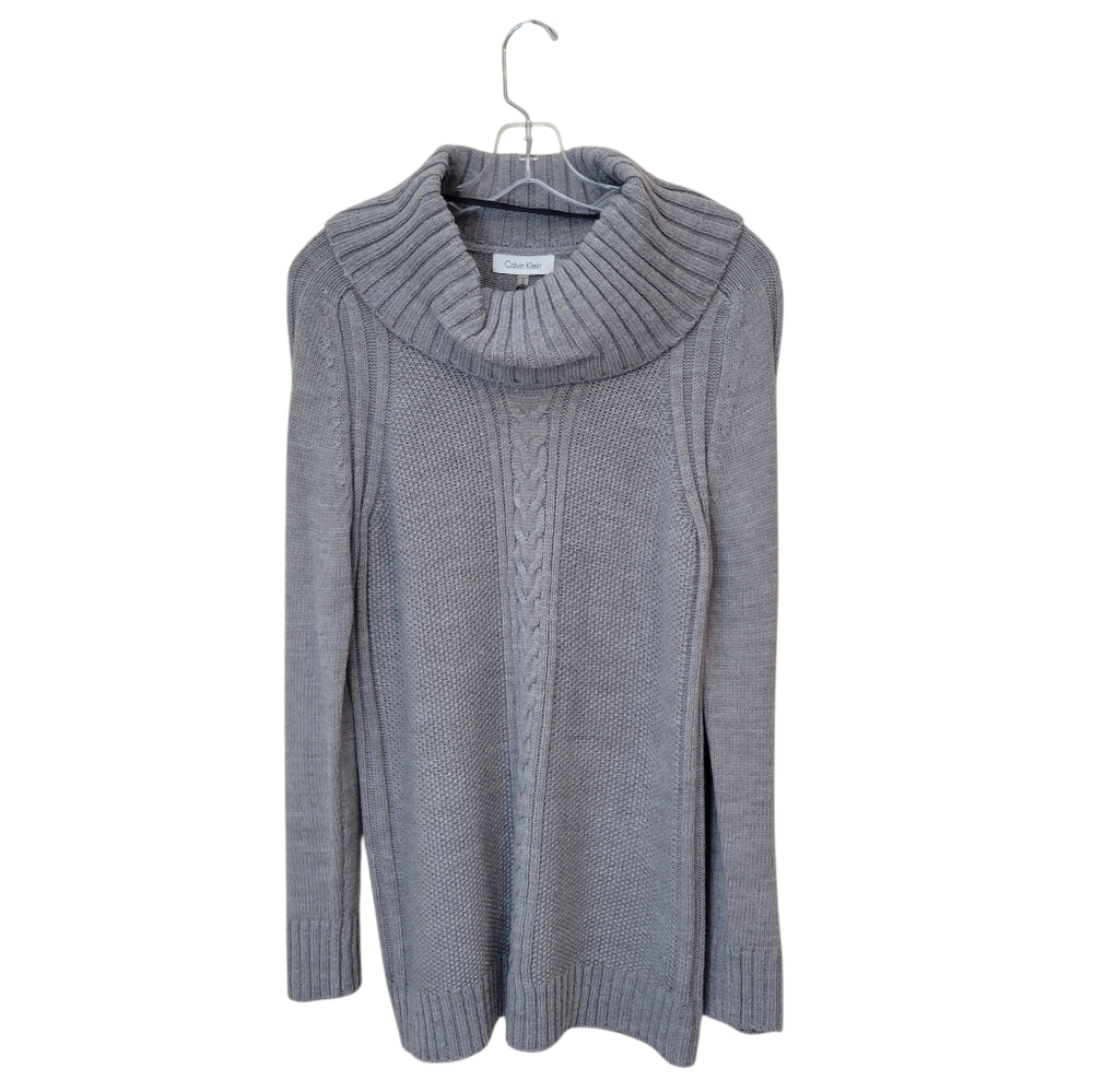 Calvin Klein Soft Cable Knit Ribbed Cowl Neck Textured Sweater Size M Cozy Comfy